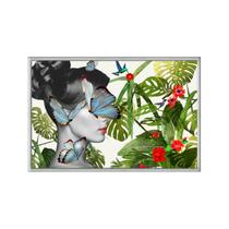 Quadro decorativo 60x80cm vidro mulher natureza borboleta flnt077