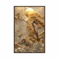 Quadro decorativo 60x80cm vidro natureza dourada arvore ceu e lua art053