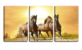 Quadro Decorativo 68x126 cavalos no campo vintage