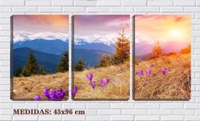 Quadro Decorativo 68x126 flores violetas na montanha