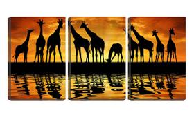 Quadro Decorativo 68x126 reflexo silhueta de girafas