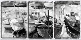 Quadro Decorativo 80x140 arte barcos pb ancorados pintura - Crie Life