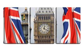 Quadro Decorativo 80x140 big bem Londres entre bandeiras