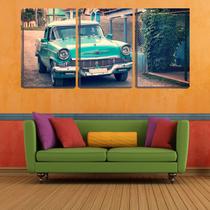 Quadro Decorativo 80x140 carro azul retrô parado