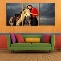 Quadro Decorativo 80x140 mulher e cavalobranco