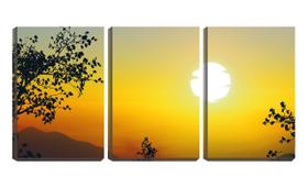 Quadro Decorativo 80x140 silhueta de folhas céu amarelo