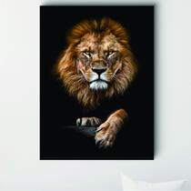Quadro Decorativo 90x60 com Moldura de Madeira Leão Frontal Quadro Decorativo 90x60 com Moldura de Madeira Leão Frontal