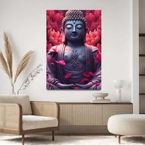 Quadro Decorativo 90x60 Para Sala Quarto Hall Buddha Pedra Flor Lotus Quadro Decorativo 90x60 Para Sala Quarto Hall Buddha Pedra Flor Lotus