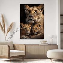 Quadro Decorativo 90x60 Para Sala Quarto Hall Leoa com 2 Filhotes Savana