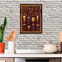 Quadro Decorativo A Cerveja E Seus Copos 45x34 Moldura Preta