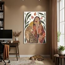 Quadro Decorativo A Dama E A Onça 70x50cm Mold Preta
