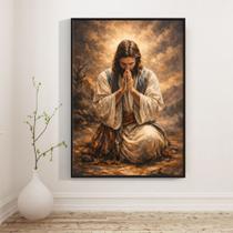 Quadro Decorativo A Oração em MDF - Arte Religiosa para Lar e Espiritualidade