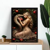 Quadro Decorativo A Tentação - Mulher Maçã Serpente 45x34cm - com vidro Quadro Decorativo A Tentação - Mulher Maçã Serpente 45x34cm - com vidro