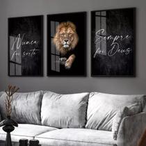 Quadro decorativo A3 30x42 "Leão nunca foi sorte, sempre foi Deus"