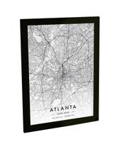 Quadro Decorativo A3 Atlanta Estados Unidos Mapa Pb Viagem