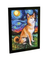 Quadro Decorativo A3 Cachorro Shiba Inu Noite Estrelada Van Gogh