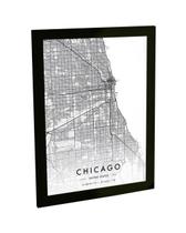 Quadro Decorativo A3 Chicago Estados Unidos Mapa Pb Viagem