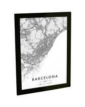 Quadro Decorativo A4 Barcelona Espanha Mapa Pb Viagem