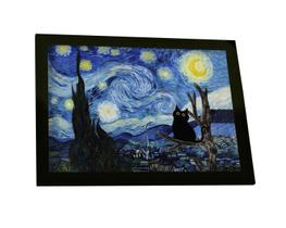 Quadro Decorativo A4 Gatinho Na Noite Estrelada Van Gogh