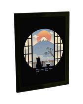 Quadro Decorativo A4 Gato Café Monte Fuji Poster Cartaz