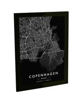 Quadro Decorativo A4 Mapa Copenhague Dinamarca Europa Black