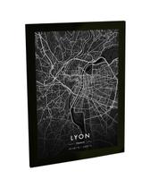 Quadro Decorativo A4 Mapa Lyon França Europa Viagem Black