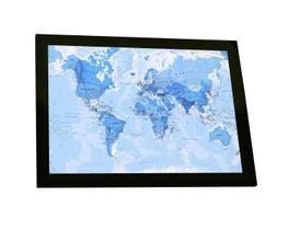 Quadro Decorativo A4 Mapa Mundi Tons De Azul Países Decoração