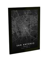 Quadro Decorativo A4 Mapa San Antonio Texas Eua Black Poster