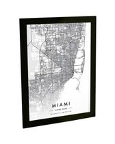 Quadro Decorativo A4 Miami Estados Unidos Mapa Pb Viagem