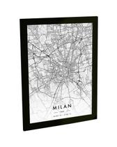 Quadro Decorativo A4 Milan Itália Mapa Pb Viagem Turismo