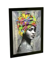 Quadro Decorativo A4 Mulher Negra Africana Turbante Grafite