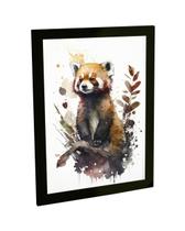 Quadro Decorativo A4 Panda Vermelho Ilustração Pintura Aquarela Animais
