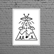 Quadro Decorativo Abdução Disco Voador 33x24cm - com vidro Quadro Decorativo Abdução Disco Voador 33x24cm - com vidro