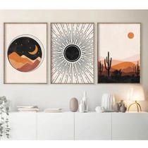 Quadro decorativo Abstracto sol rosto lua planta laranja moderno abstrato