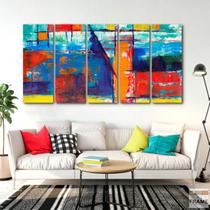 Quadro Decorativo Abstrato 5 peças em tecido 140x65
