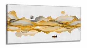 Quadro Decorativo Abstrato Amarelo Paisagem em Tecido Canvas 130x60 cm