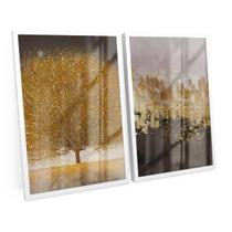 Quadro Decorativo Abstrato Árvore em Tons de Marrom Dourado Kit 2 Telas C/ Moldura E Vidro - Bimper Quadro Decorativo Abstrato Árvore em Tons de Marrom Dourado Kit 2 Telas C/ Moldura E Vidro - Bimper