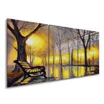 Quadro Decorativo Abstrato Arvore Lago Tons Amarelo Sala