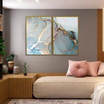 Quadro Decorativo Abstrato Azul Com Dourado Kit 2 Quadros Quadro Decorativo Abstrato Azul Com Dourado Kit 2 Quadros