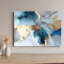 Quadro Decorativo Abstrato Azul Mármore Tecido Canvas