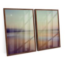 Quadro Decorativo Abstrato C/ Moldura e Vidro Moderno Degradê Cores Praia Motion Blur - Bimper