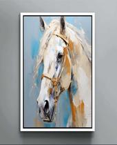 Quadro Decorativo Abstrato Canvas Filete Animais Cavalo Branco Salas