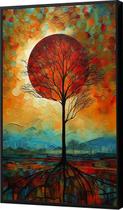Quadro Decorativo Abstrato Canvas Moldura Com Filete Lua Cheia Paisagem
