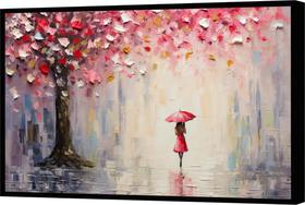 Quadro Decorativo Abstrato Canvas Moldura Filete Umbrela Flor Guarda Chuva