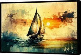 Quadro Decorativo Abstrato Canvas Premium Filete Natureza Barco Oceano Salas