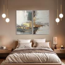 Quadro Decorativo Abstrato Cinza Com Dourado Kit 2 Quadros