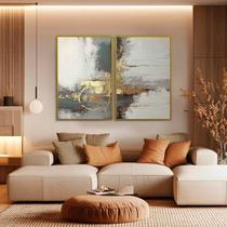 Quadro Decorativo Abstrato Cinza Com Dourado Kit 2 Quadros