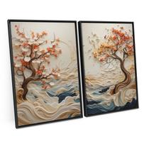 Quadro Decorativo Abstrato Coast Wisdom Tree Kit 2 Quadros Árvore Artísticas Moderna C/ Moldura - Bimper