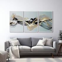 Quadro Decorativo Abstrato com 3 Telas de Parede para Sala Quarto Escritório 60cm X 90cm Branco Quadro Decorativo Abstrato com 3 Telas de Parede para Sala Quarto Escritório 60cm X 90cm Branco