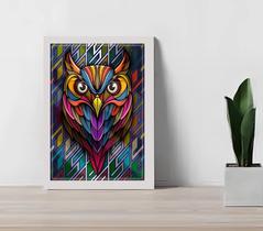 Quadro Decorativo Abstrato Coruja C/ Moldura e Vidro 33x25